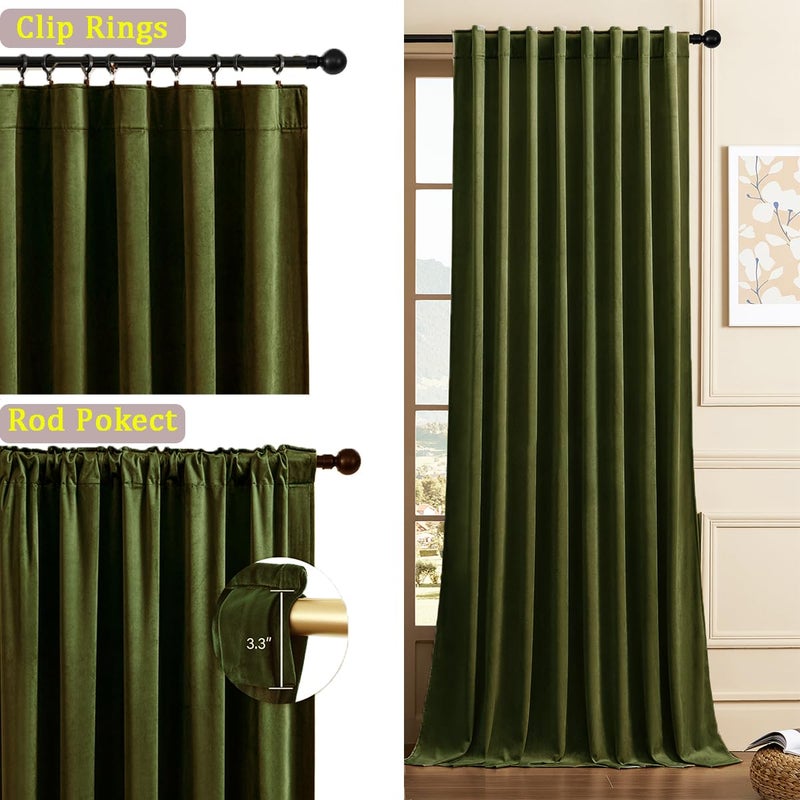 Timeper Hunter Green Velvet Curtains W52 x L84 inches 2 Panels, Blackout Thermal Insualted Curtains Velvet Drapes for Bedroom/Living Room/Home Office, Back Tab & Rod Pocket - Image 2
