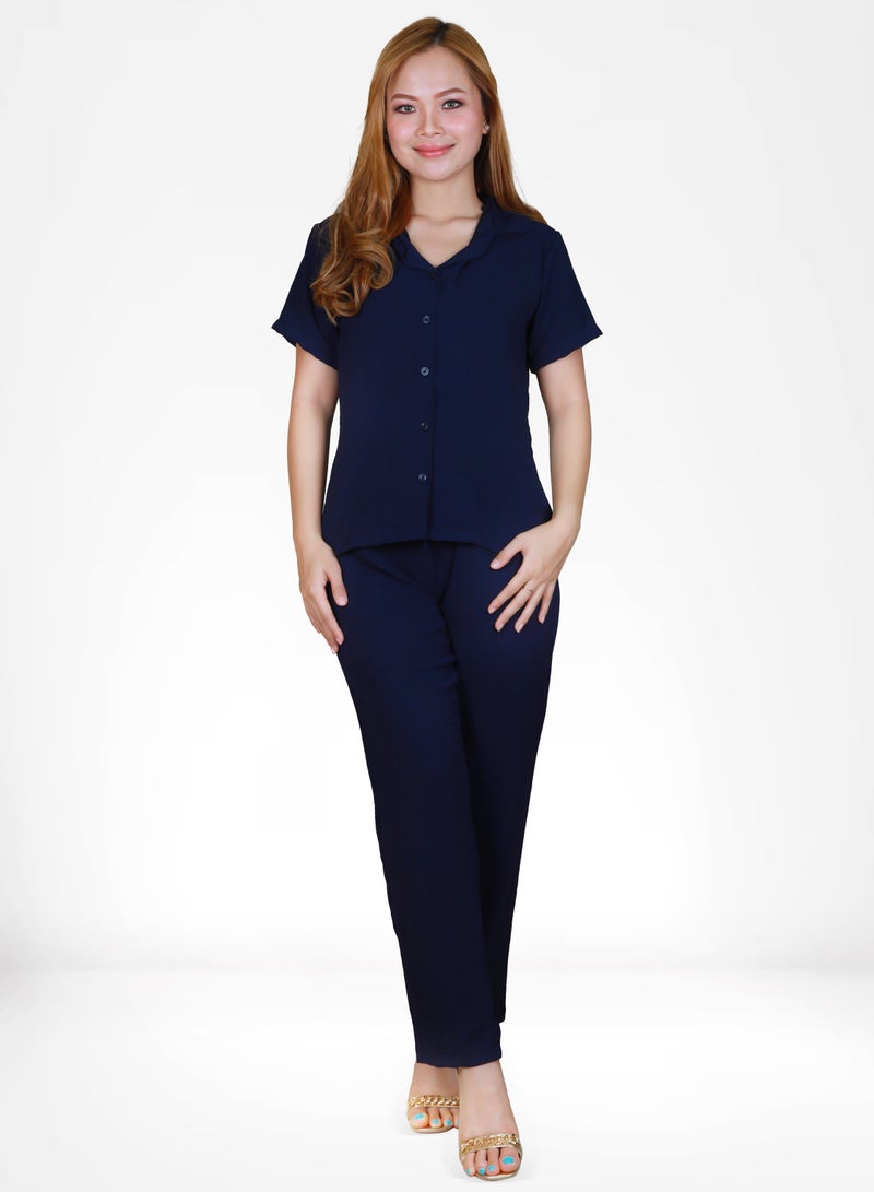 Veronica Elegant Comfortable 2-Piece Co-ord Set -Navy  - Image 1