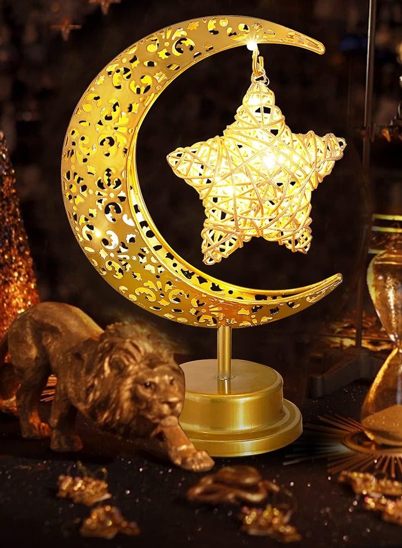 Yoawllty Ramadan Lamp, Ramadan Decorations Lights, Gold Ramadan Table Decorations with Moon Star Shape Ramadan Lights for Festival, Home Decorations(Warm White ) - Image 1