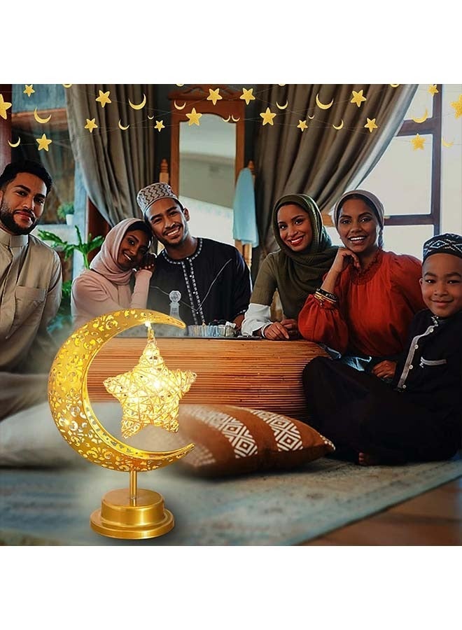 Yoawllty Ramadan Lamp, Ramadan Decorations Lights, Gold Ramadan Table Decorations with Moon Star Shape Ramadan Lights for Festival, Home Decorations(Warm White ) - Image 5