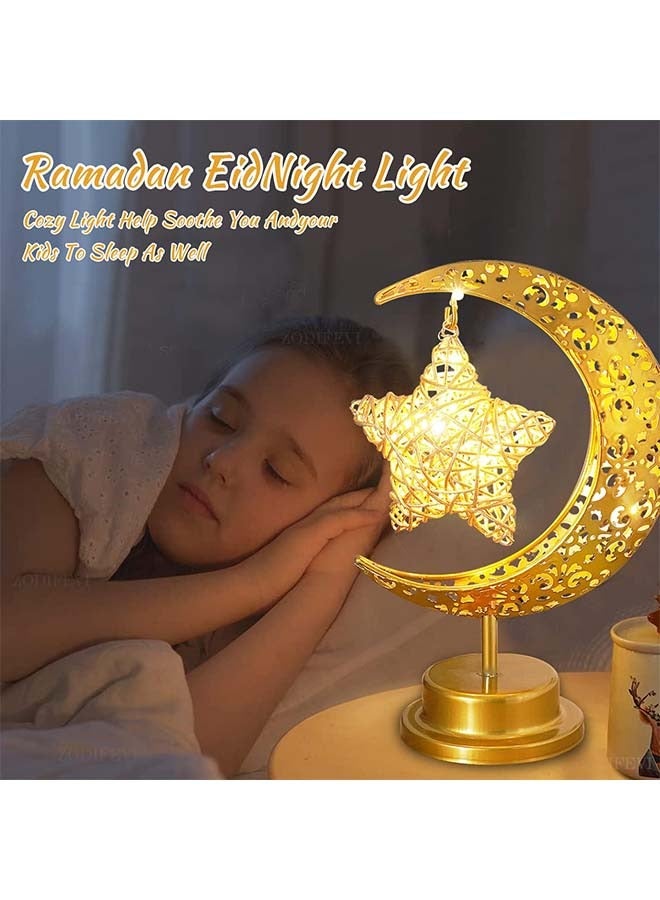 Yoawllty Ramadan Lamp, Ramadan Decorations Lights, Gold Ramadan Table Decorations with Moon Star Shape Ramadan Lights for Festival, Home Decorations(Warm White ) - Image 2