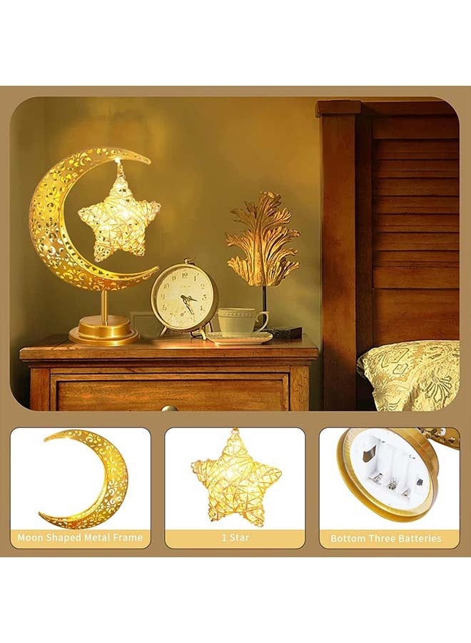 Yoawllty Ramadan Lamp, Ramadan Decorations Lights, Gold Ramadan Table Decorations with Moon Star Shape Ramadan Lights for Festival, Home Decorations(Warm White ) - Image 3