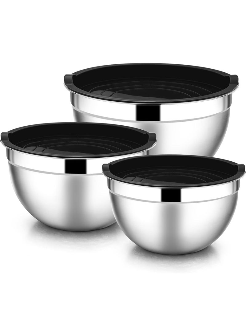HOMESTAR Mixing Bowls with Lids, 3-Piece Stainless Steel Salad Bowls Metal Nesting Bowls for Baking Cooking and Prepping, Airtight Lids & Stackable Design(18cm，22cm，26cm) - Image 1