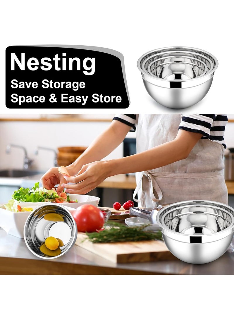 HOMESTAR Mixing Bowls with Lids, 3-Piece Stainless Steel Salad Bowls Metal Nesting Bowls for Baking Cooking and Prepping, Airtight Lids & Stackable Design(18cm，22cm，26cm) - Image 5