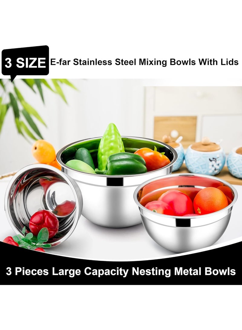 HOMESTAR Mixing Bowls with Lids, 3-Piece Stainless Steel Salad Bowls Metal Nesting Bowls for Baking Cooking and Prepping, Airtight Lids & Stackable Design(18cm，22cm，26cm) - Image 3