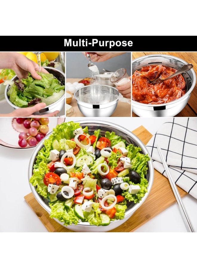 HOMESTAR Mixing Bowls with Lids, 3-Piece Stainless Steel Salad Bowls Metal Nesting Bowls for Baking Cooking and Prepping, Airtight Lids & Stackable Design(18cm，22cm，26cm) - Image 4