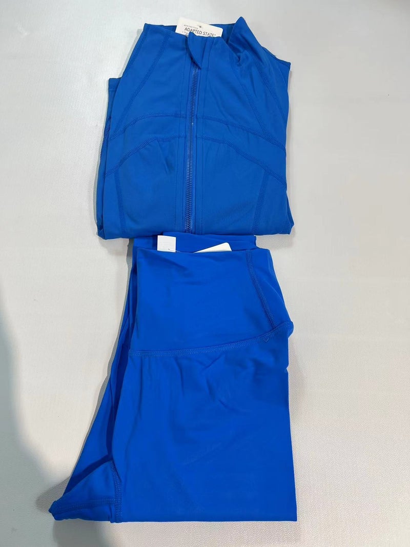 Generic Jacket Womens Sports Jacket Zipper Cardigan Long Sleeve Slim-Fit Running Fitness Top Define Yoga suit Lightning blue jacket set 