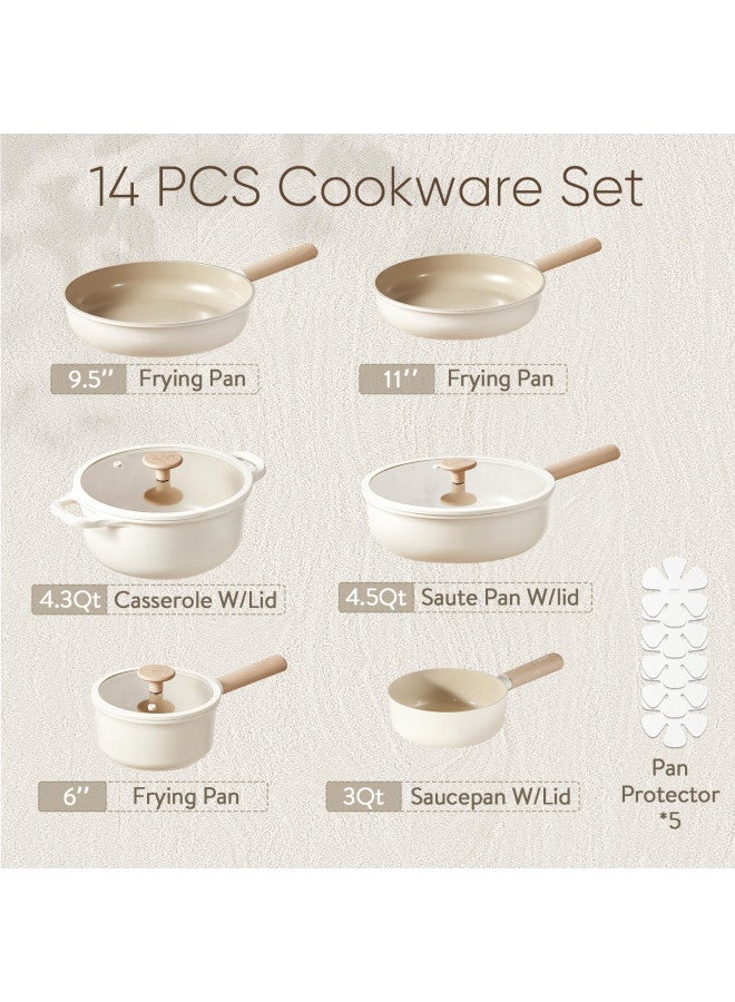 CAROTE Ceramic Pots and Pans Set, 14pcs Cookware Set, Non-toxic Healthy Non Stick Cooking Set, with Frying Pans Set - Image 1