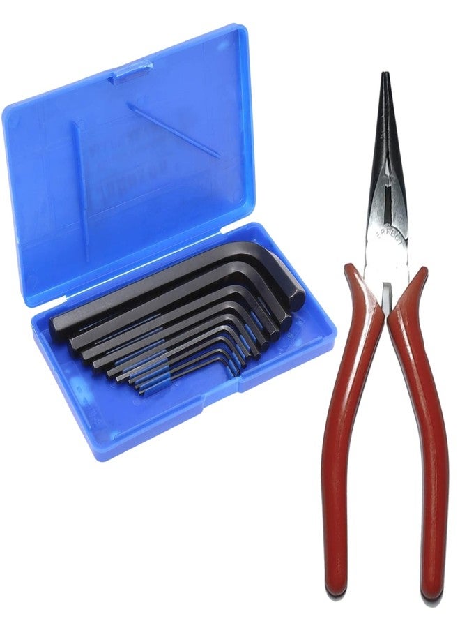 PERFECT TECH Combo 2 Pcs Nose Plier 6 Inch | 9 Pcs Allen Key Set | Combination Long Nose Cutting | Hex Allen Key Set | Tools Kit | Socket Wrench Allen Key | Industrial & Plumber Hand Tools - Image 1