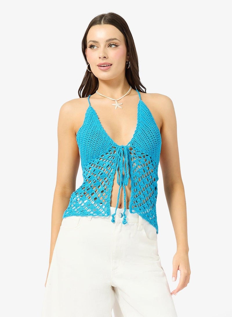 Ginger Halter Neck Crochet Top - Image 1