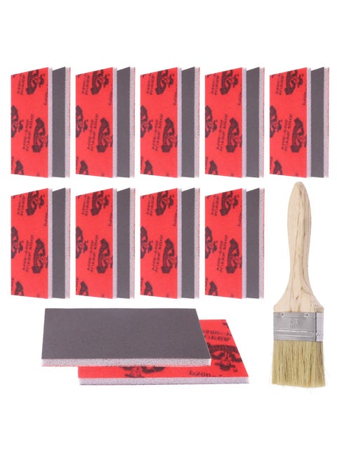 21Pcs 3.9 x 2.8 Inch #500 Grit Ultra Fine Sanding Sponge Sanding Pads and Wooden Paint Brush Assortment Kit, Soft Foam Sand Block Wet Dry Flexible Sanding Pads for Model Drywall
