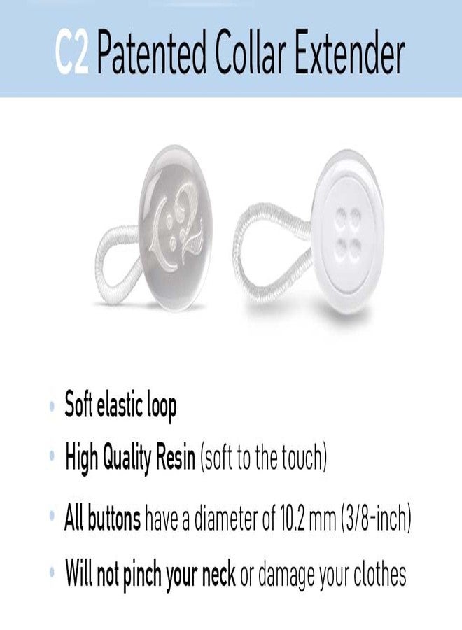 C2 Soft Elastic Shirt Collar Extenders for Mens Shirts - 5 Pack Neck Extender for Dress Shirts - Non-Metal Button Expanders for Dress Shirts - Neck Relief Tight Collars - White and Clear - Image 4
