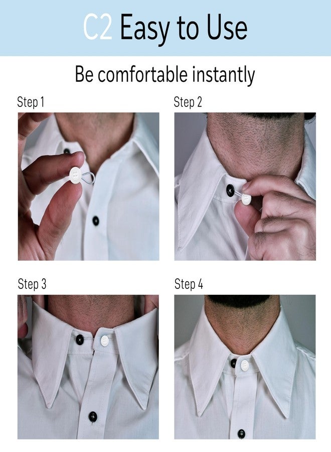 C2 Soft Elastic Shirt Collar Extenders for Mens Shirts - 5 Pack Neck Extender for Dress Shirts - Non-Metal Button Expanders for Dress Shirts - Neck Relief Tight Collars - White and Clear - Image 2