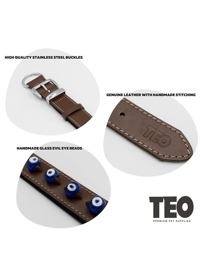Teo Premium Pet Supplies Medium Leather Dog Neck Collar Adjustable Durable Pet Collars for Dogs With Breathable Heavy Duty Rust-Proof Dog Accessories Metal Buckle Brown - Image 3