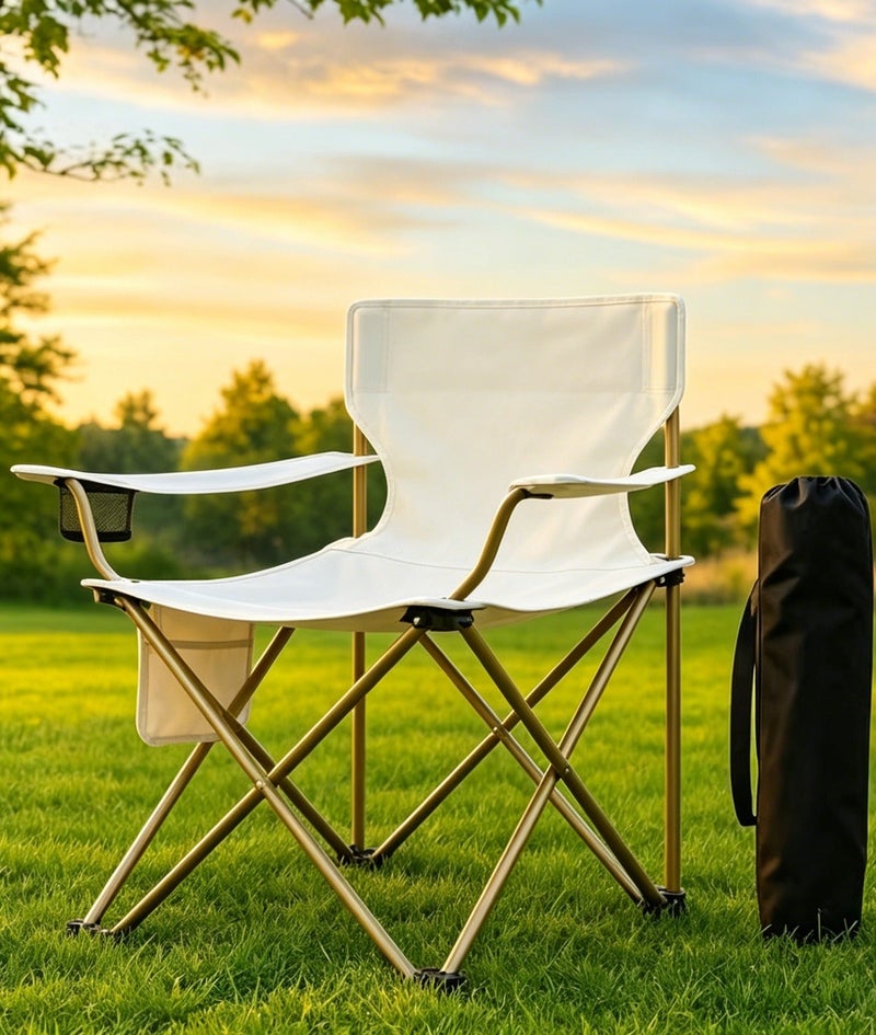 dida-cosmos Outdoor Camping Chair, Collapsible Chair with Side Pocket and Carry Bag, Folding Chair for Camping, Beach, Picnic, Sunbathing Chairs with Storage Bag (Beige) - Image 1