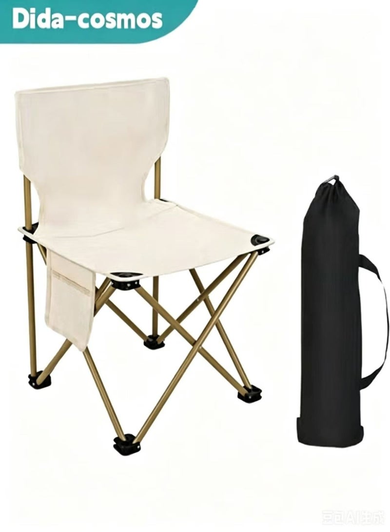 dida-cosmos Outdoor Camping Chair, Collapsible Chair with Side Pocket and Carry Bag, Folding Chair for Camping, Beach, Picnic, Sunbathing Chairs with Storage Bag (Beige) - Image 2