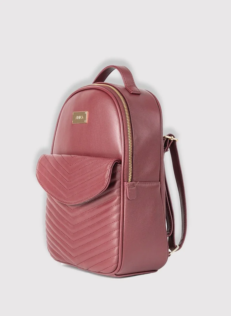 AMICA Luz Quilted Fashion Backpack Bag for Women-Plum Red