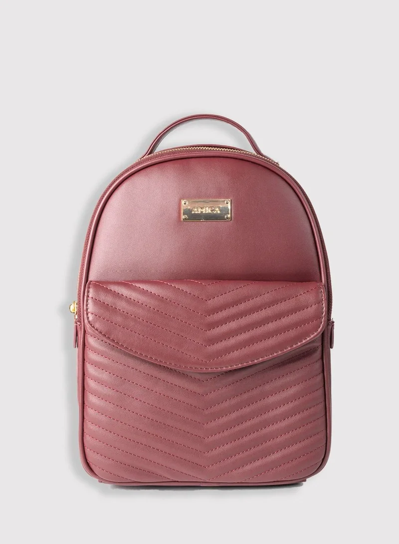 AMICA Luz Quilted Fashion Backpack Bag for Women-Plum Red