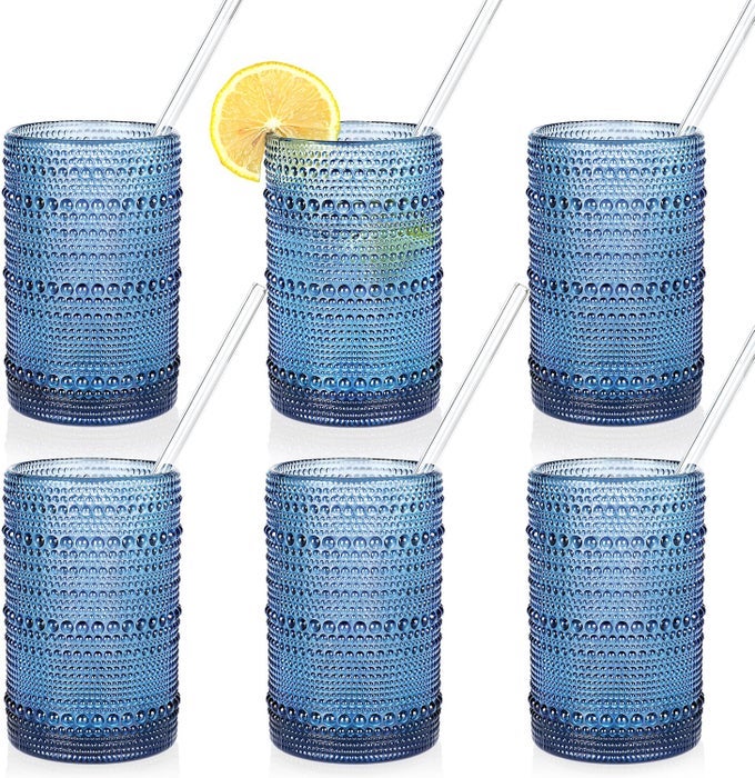 LARGE HOBNAIL DRINKING GLASSES SET OF 615OZ BLUE VINTAGE GLASSWAREEMBOSSED GLASS CUPSWATER TUMBLERHIGHBALL GLASSES FOR BEER JUICE AND VARIOUS MIXED DRINKS