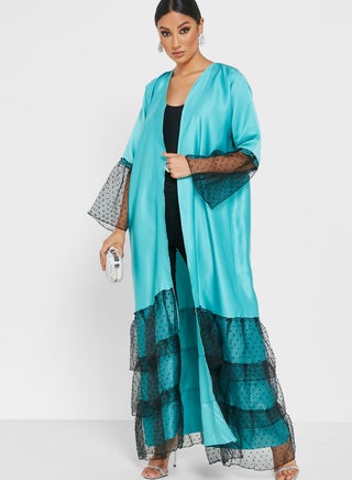 Mesh Detail Abaya With Sheila