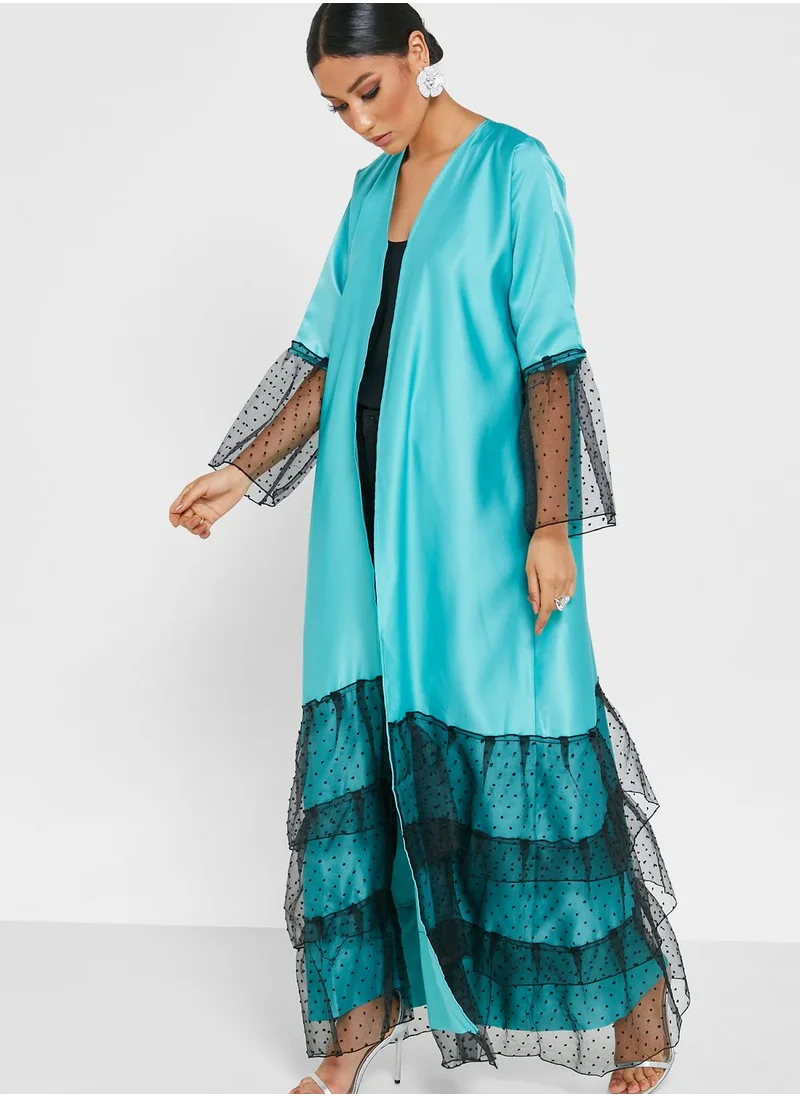Khizana Mesh Detail Abaya With Sheila