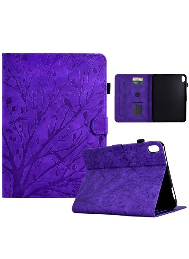 Suitable For Ipad 10.9 Leather Case Mini6 Rich Tree Embosed Pattern Card Bracket Protective Case Small Pad-Color:Black-Applicable Model:IPAD MINI12345
