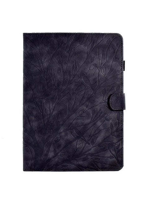 Suitable For Ipad 10.9 Leather Case Mini6 Rich Tree Embosed Pattern Card Bracket Protective Case Small Pad-Color:Black-Applicable Model:IPAD MINI12345