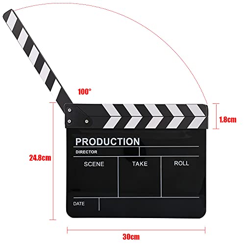 Acouto Director Clip Board Acrylic Director Scene Clapperboard TV Movie Action Board Film Cut Prop with Pen Directors Clapperboard 11.8 x 9.8 x 0.7inch (Black) - Image 2