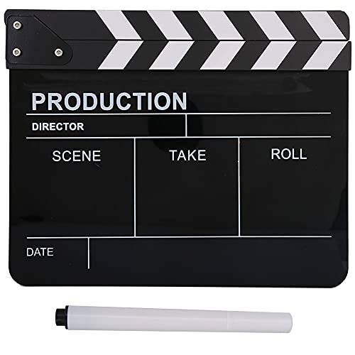 Acouto Director Clip Board Acrylic Director Scene Clapperboard TV Movie Action Board Film Cut Prop with Pen Directors Clapperboard 11.8 x 9.8 x 0.7inch (Black) - Image 1