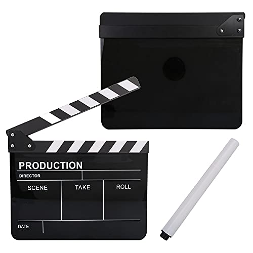 Acouto Director Clip Board Acrylic Director Scene Clapperboard TV Movie Action Board Film Cut Prop with Pen Directors Clapperboard 11.8 x 9.8 x 0.7inch (Black) - Image 4