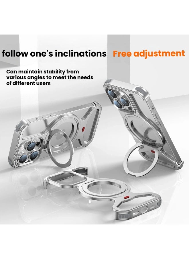 Suitable for iPhone 16ProMax/16Pro protective shell skeleton rotating magnetic metal bracket mobile phone case - Image 3