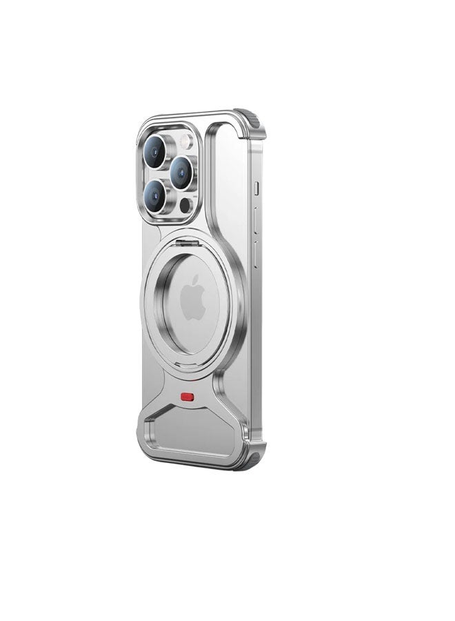 Suitable for iPhone 16ProMax/16Pro protective shell skeleton rotating magnetic metal bracket mobile phone case - Image 1