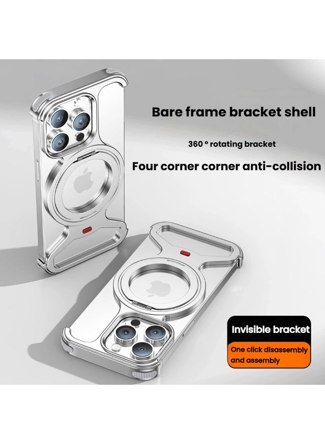 Suitable for iPhone 16ProMax/16Pro protective shell skeleton rotating magnetic metal bracket mobile phone case - Image 2