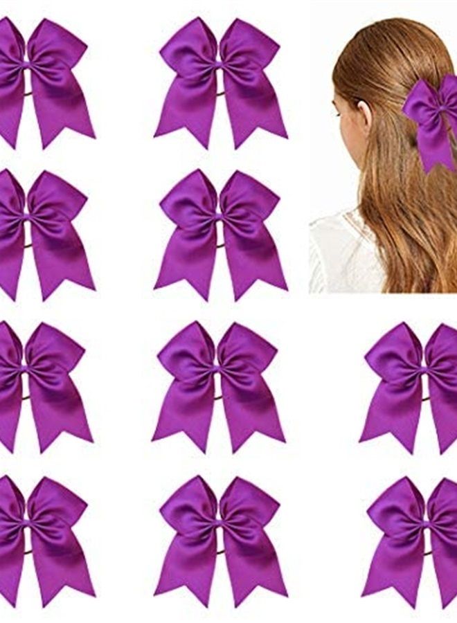 CN Girls Cheer Bow with Ponytail Holder for Cheerleading Girl, 7inch, 10pcs Purple Large Hair Bow - Image 1