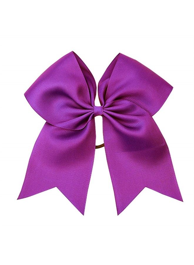 CN Girls Cheer Bow with Ponytail Holder for Cheerleading Girl, 7inch, 10pcs Purple Large Hair Bow - Image 3