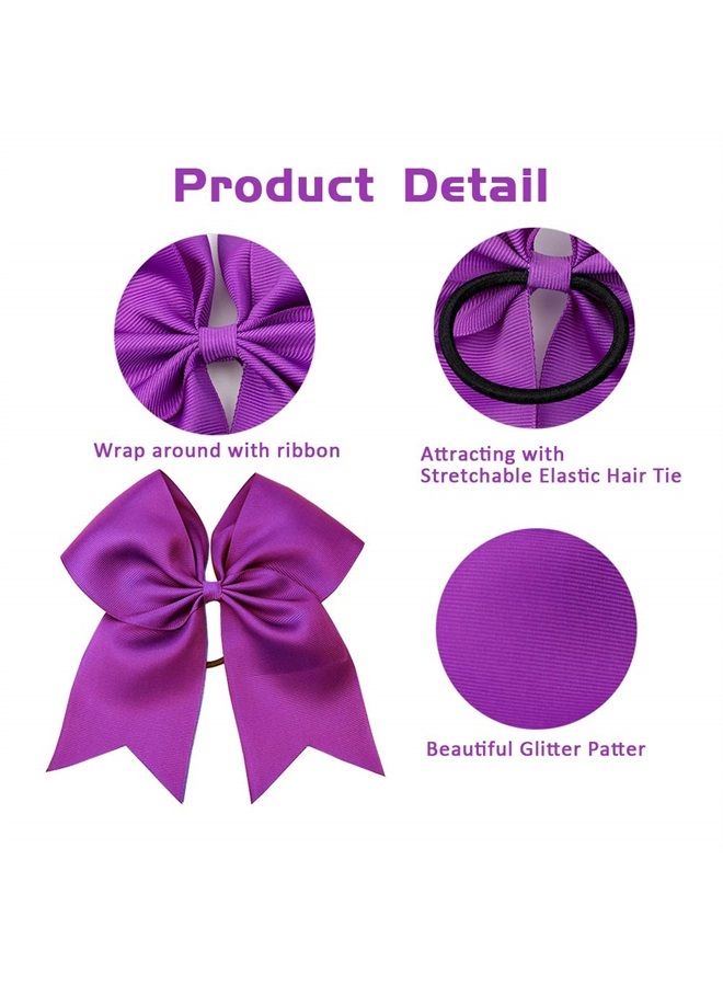 CN Girls Cheer Bow with Ponytail Holder for Cheerleading Girl, 7inch, 10pcs Purple Large Hair Bow - Image 4