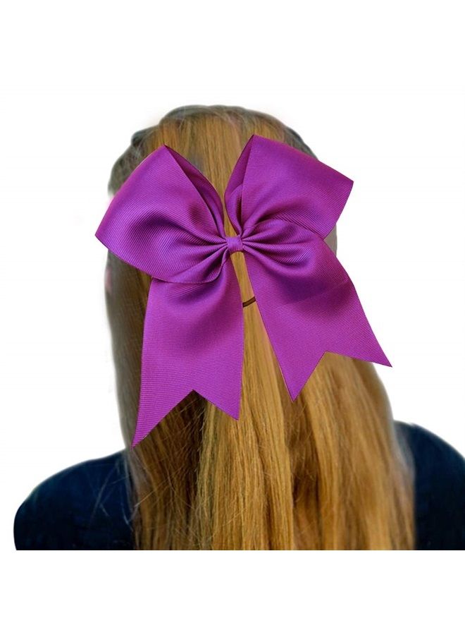 CN Girls Cheer Bow with Ponytail Holder for Cheerleading Girl, 7inch, 10pcs Purple Large Hair Bow - Image 2