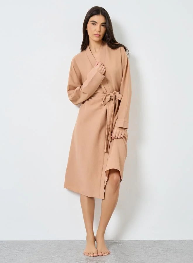 Take Two Take Two Textured Solid Robe with Tie Belt