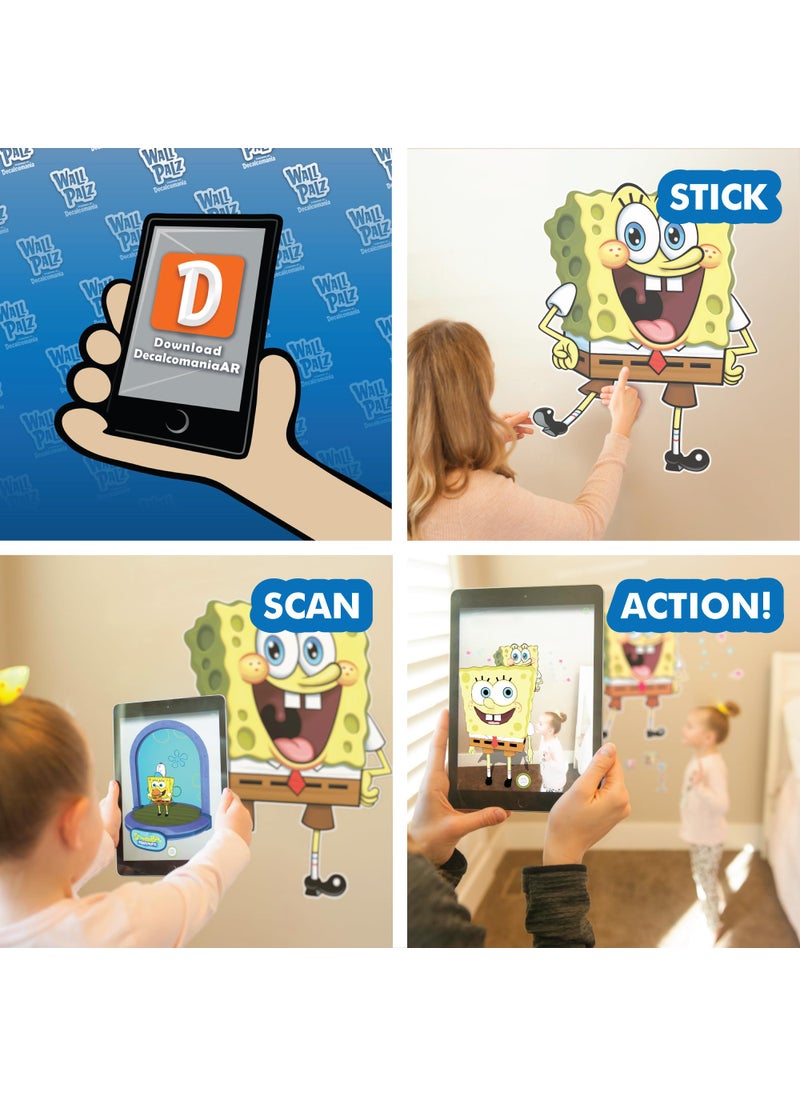 Wall Palz Spongebob Squarepants Wall Decal - 20"" Spongebob Stickers with 3D Augmented Reality Interaction - Spongebob Bedroom Decor
