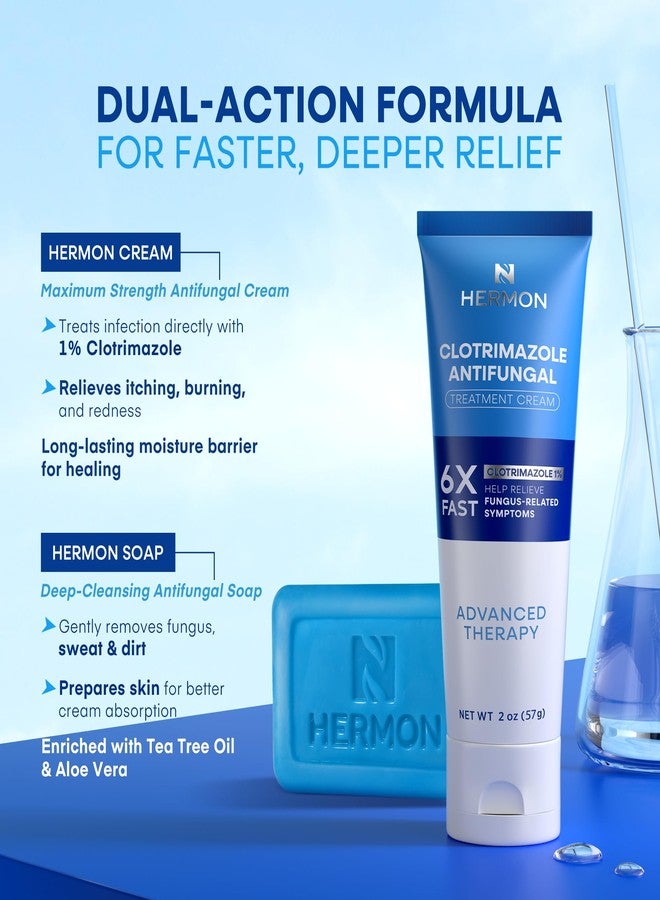 Hermon Clotrimazole Antifungal Treatment Cream & Soap Kit: Antifungal Cream for Athletes Foot, Jock Itch, Ringworm with Anti Fungal Soap - Relieves Itching Burning Cracking - 57g Tube / 113g Bar - Image 2