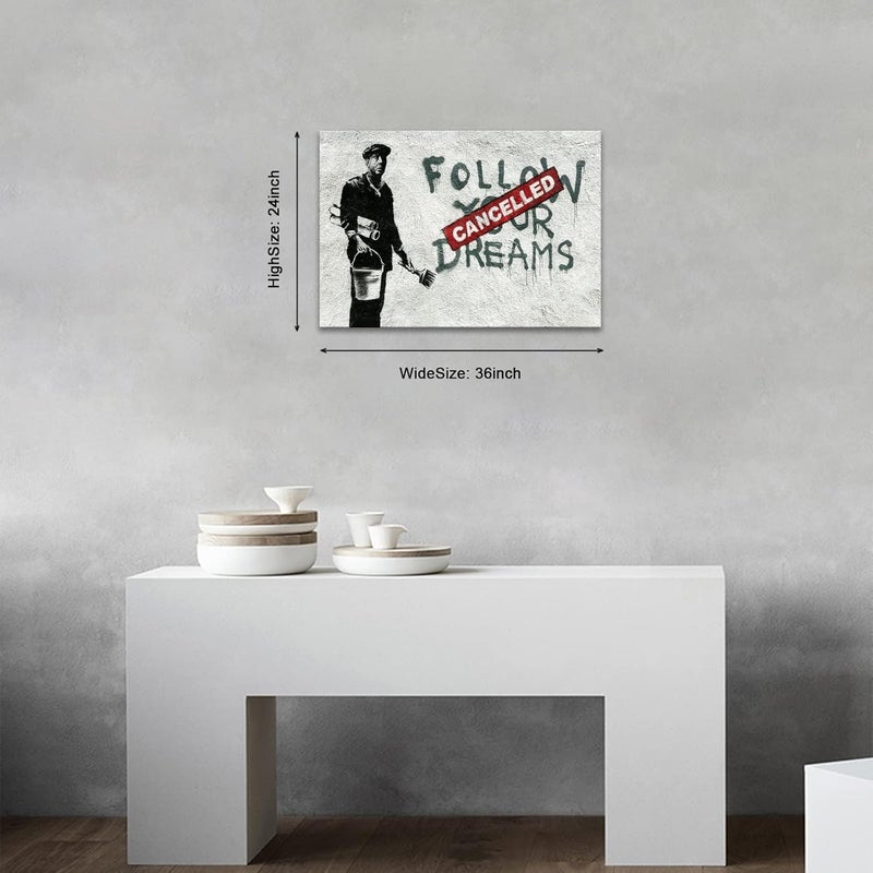 KAWAHONE Banksy Canvas Wall Art - Cancelled Follow Your Dreams - Image 2