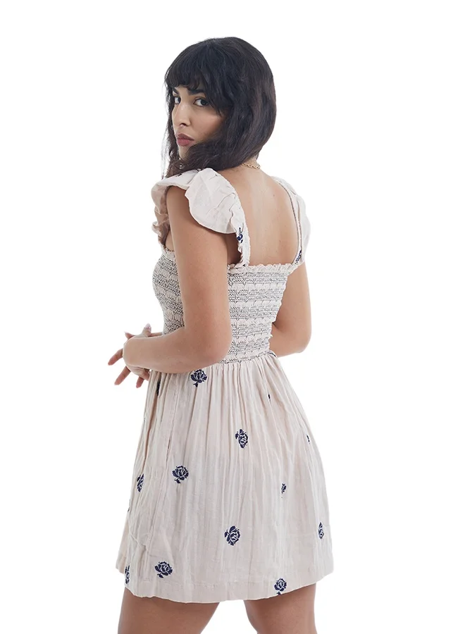 Asharae  Women's Short Dress With Smoking And Embroidery Cotton Comfortable Material, Casual Fashion Wear, Daily Wear Outfit, Special Occasion Outfit, Trendy & Chic Apparel for Women | Best Price UAE