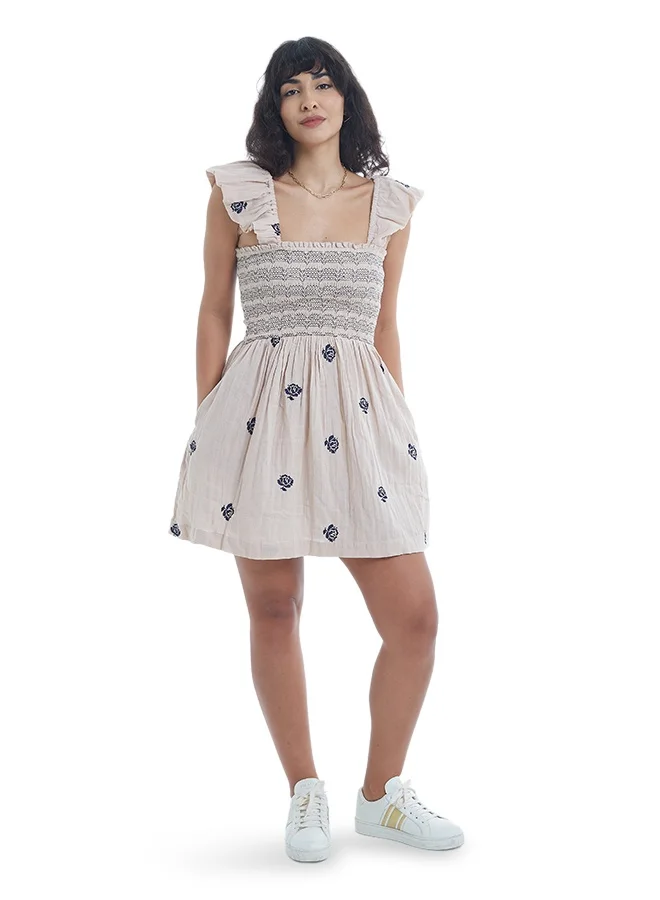 Asharae  Women's Short Dress With Smoking And Embroidery Cotton Comfortable Material, Casual Fashion Wear, Daily Wear Outfit, Special Occasion Outfit, Trendy & Chic Apparel for Women | Best Price UAE