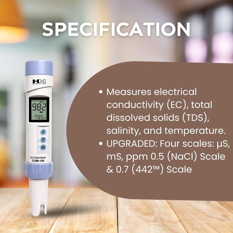 HM Digital COM-100 Waterproof EC/TDS and Temperature Combo Meter - Image 4