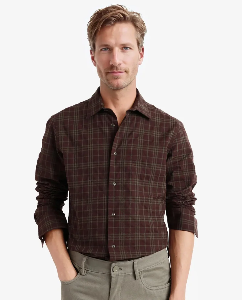 Rare Rabbit Rare Rabbit Men Revers Brown Cotton Fabric Regular Collar Full Sleeve Regular Fit Check Shirt