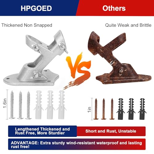 HPGOED Flag Pole Holder, Outside House Flag Pole Bracket, Heavy Duty Metal Flag Mount, Aluminum Alloy Mounting Brackets, Outdoor Flag Holder- Strong Rust Free, Dual Position 1 inch Silver - Image 3