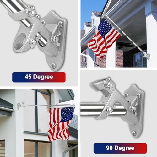 HPGOED Flag Pole Holder, Outside House Flag Pole Bracket, Heavy Duty Metal Flag Mount, Aluminum Alloy Mounting Brackets, Outdoor Flag Holder- Strong Rust Free, Dual Position 1 inch Silver - Image 4