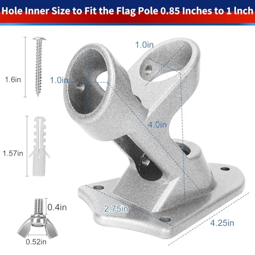 HPGOED Flag Pole Holder, Outside House Flag Pole Bracket, Heavy Duty Metal Flag Mount, Aluminum Alloy Mounting Brackets, Outdoor Flag Holder- Strong Rust Free, Dual Position 1 inch Silver - Image 5