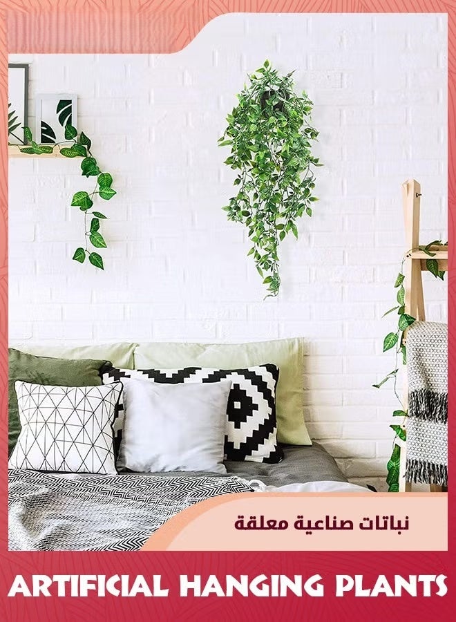 النباتات المعلقة الاصطناعية,3 حزمة النباتات المعلقة المزيفة مع الأواني,النباتات الخضراء المزيفة في وعاء كرم الأوكاليبتوس الزائف,كرم ماندالا في وعاء لغرفة المنزل في الهواء الطلق ديكور رف الجدار - Image 4