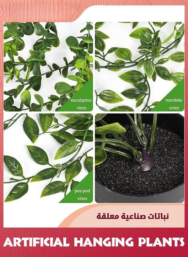 النباتات المعلقة الاصطناعية,3 حزمة النباتات المعلقة المزيفة مع الأواني,النباتات الخضراء المزيفة في وعاء كرم الأوكاليبتوس الزائف,كرم ماندالا في وعاء لغرفة المنزل في الهواء الطلق ديكور رف الجدار - Image 2